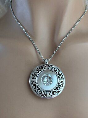 Brighton Ornate Silver Necklace with Crystal Center Reversible NWOT. Elegant